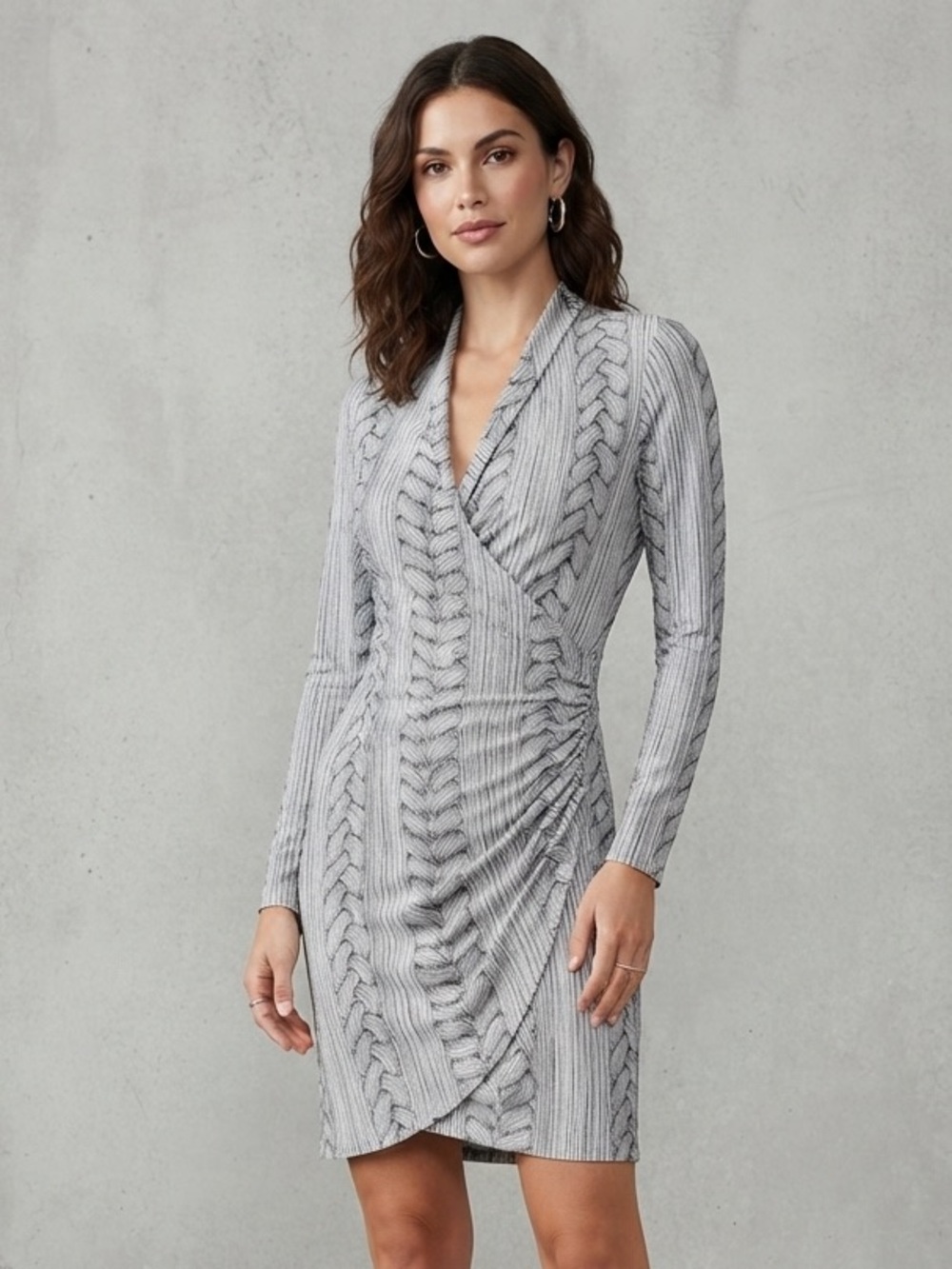 Kamalikulture Norma Kamali Sz M Faux Wrap Abstract Braid Print Dress